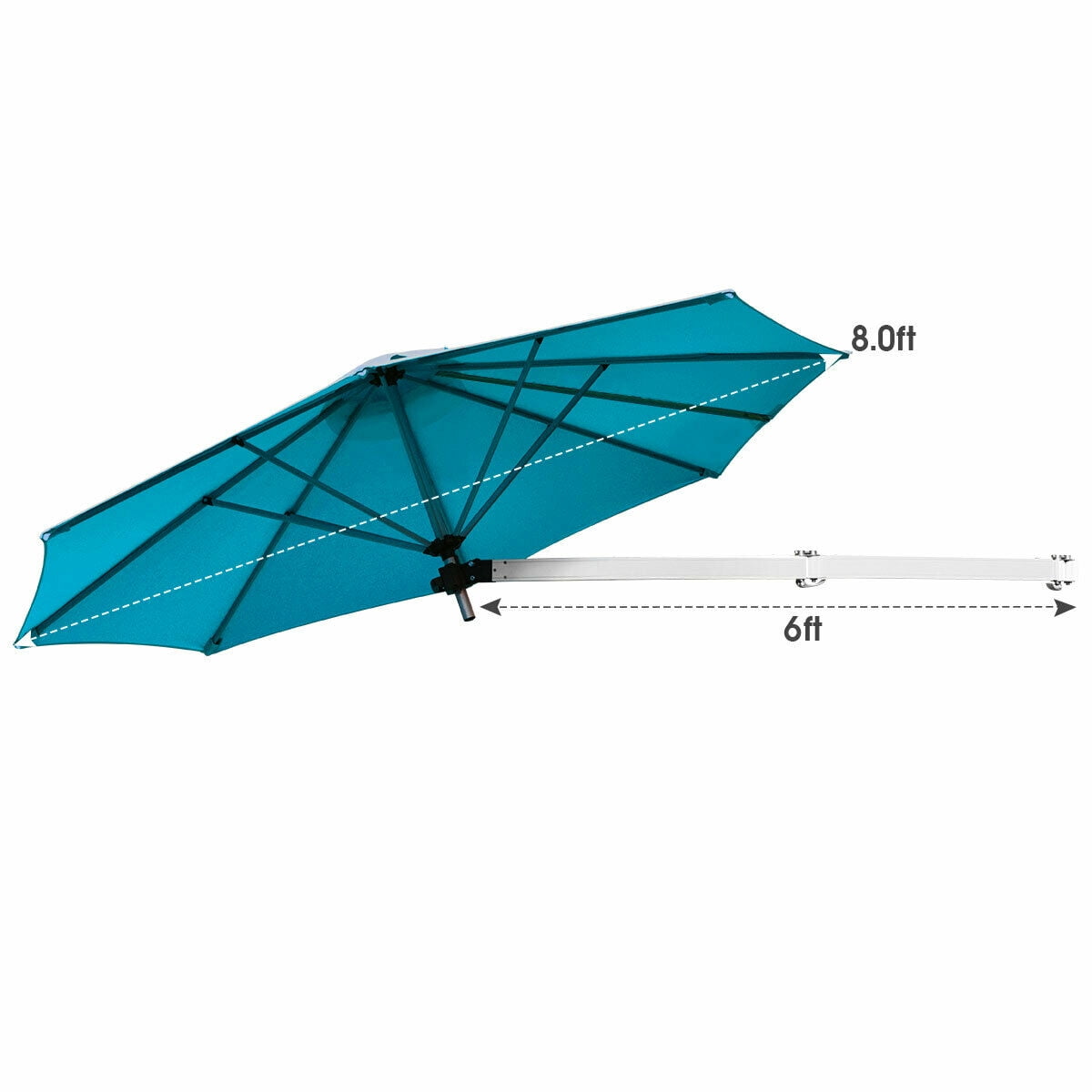 Topbuy 8ft Wall Mounted Cantilever Umbrella Patio Adjustable Tilting Sunshade Umbrella Blue