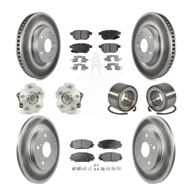 Transit Auto Roulements de Moyeu de Roue avant Arrière avec Rotors de Frein à Disque Enduits et Kit de Tampons Semi-Métalliques (10 Pcs) pour Voiture Toyota Corolla iM - Côté Gauche Droit (Conducteur Passager) KBB-128123
