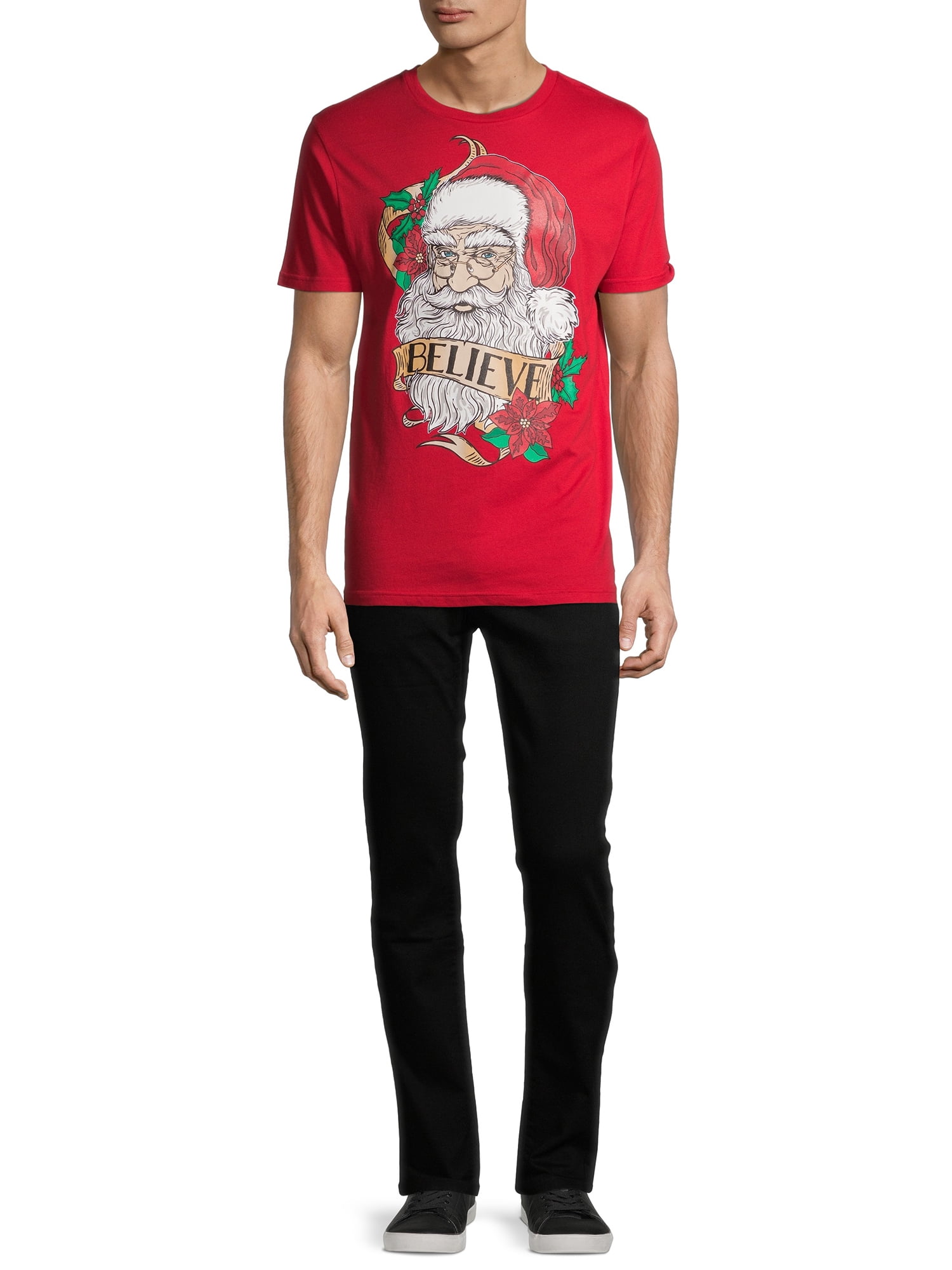 Holiday Time Men's Short Sleeve "Santa Face Believe" Christmas Tee