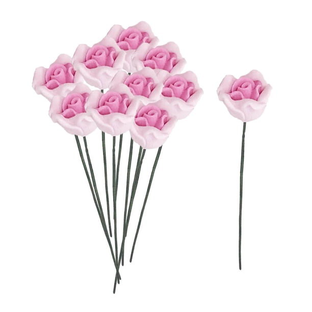 10 Uds. de adornos en miniatura de rosas artificiales, flor rosa para casa de 1:12