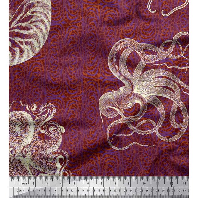 Soimoi Georgette Viscose Fabric Animal Skin,Shell & Octopus Ocean Decor Fabric Printed Yard 42 Inch Wide