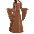 thumbnail image 6 of QLEICOM Women's 1950s Vintage Court Banquet Dress, Medieval Vintage Hooded Dress, Square Neck Tie Flare Sleeves Swing Dress, Halloween Cosplay Costumes for Women Coffee XL, 6 of 7