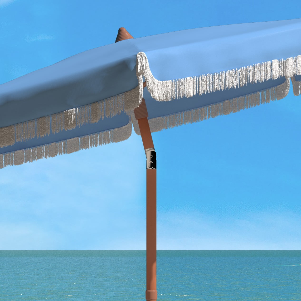 SAFAVIEH Estonia 6.5' Fringe Beach Patio Umbrella, Light Blue