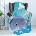 thumbnail image 4 of Cartoon Soft Flannel Fleece Throw Blanket, Nursery Themed Image of Whale with Captain Hat on Ocean Sky, Cozy Plush for Indoor and Outdoor Use, 60" x 80", Ceil Blue Sky Blue Cream, by Ambesonne, 4 of 5
