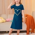 thumbnail image 2 of Einccm Girls Nightgowns Pajamas Sleepwear Princess Cute Heart Print Nightdress, Soft A-Line Mid Calf Nightie with Flutter Sleeve Short Sleeve, for Girls 3-12 Years, 2 of 4