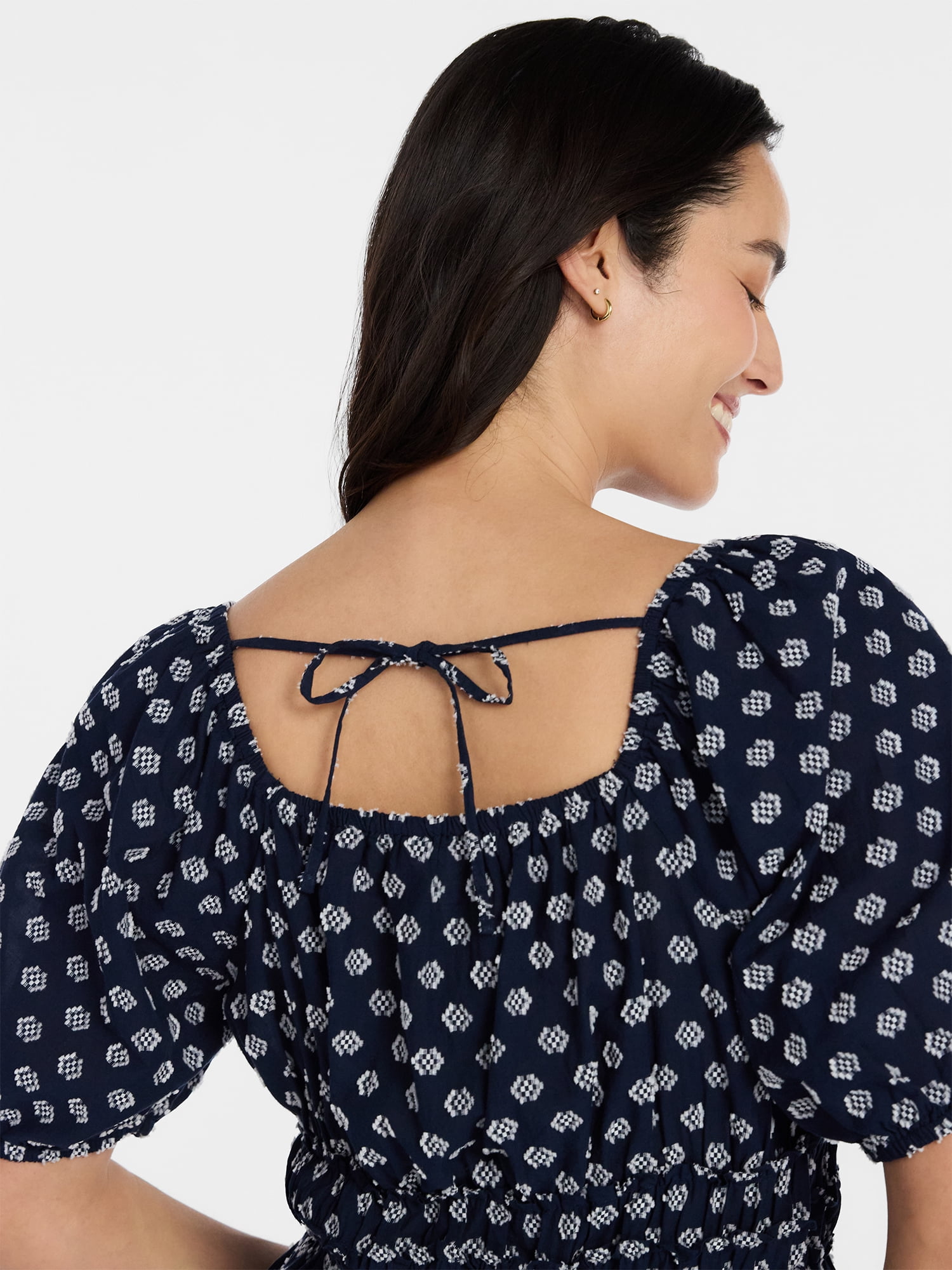 Time and Tru Women's Puff Sleeve Square Neck Top, Sizes XS-XXXL