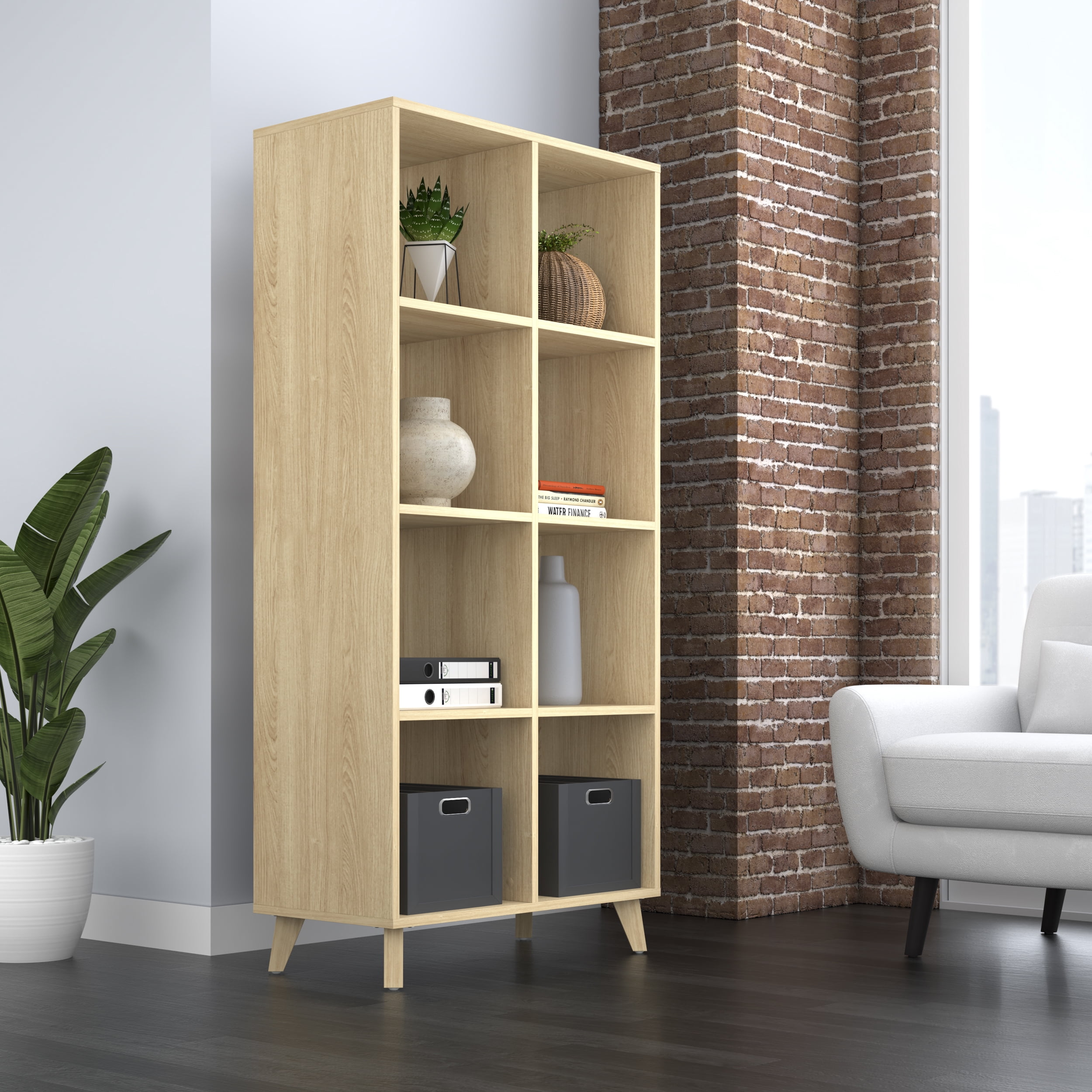 HON Basyx Commercial-Grade 66" High Modern Cube Bookcase, Real Wood Feet, Teak (BSXCUBETTT)