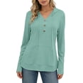 thumbnail image 5 of YTCAMLO Long Sleeve Sun Shirts for Women, Casual Loose Fit Button V Neck Sweatshirt with Kangaroo Pocket, Drawstring Workout Tops, 5 of 7