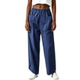 thumbnail image 6 of XPMWRP Women Elastic High Waist Big Patch Pocket Denim Wide Leg Pants Front Split Ankle Loose Lightweight Jeans Casual Walking Vacation Trousers Blue XXXL, 6 of 7