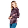 thumbnail image 3 of BodiLover, Women's, Warm Flannel Long Roll Up Sleeve Button Up Plaid Shirt, Navy Red, L, 3 of 4