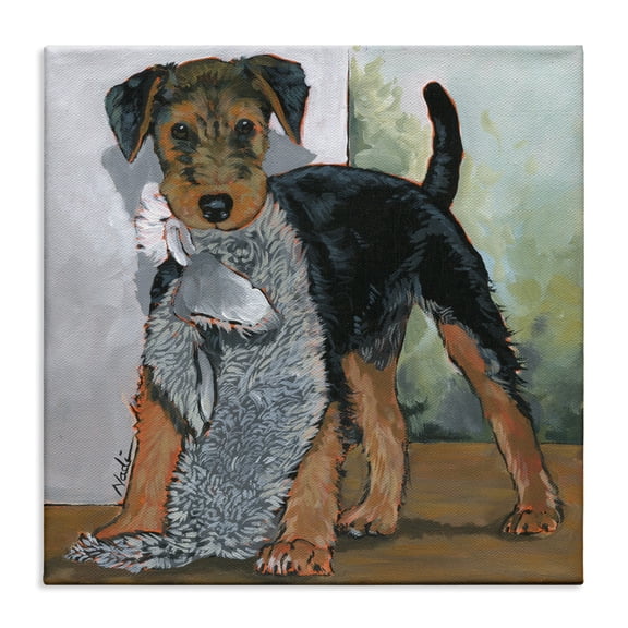 Stupell Industries Modern Terrier Dog with Toy Canvas Art, 17 x 17, by Nadi Spencer