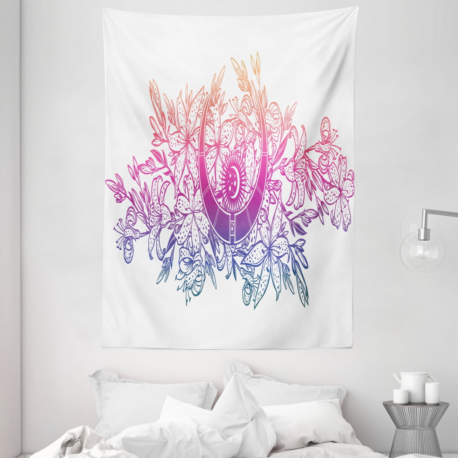 Alchemy Tapestry, Lily Flowers and Crescent Moon with Color Change ...