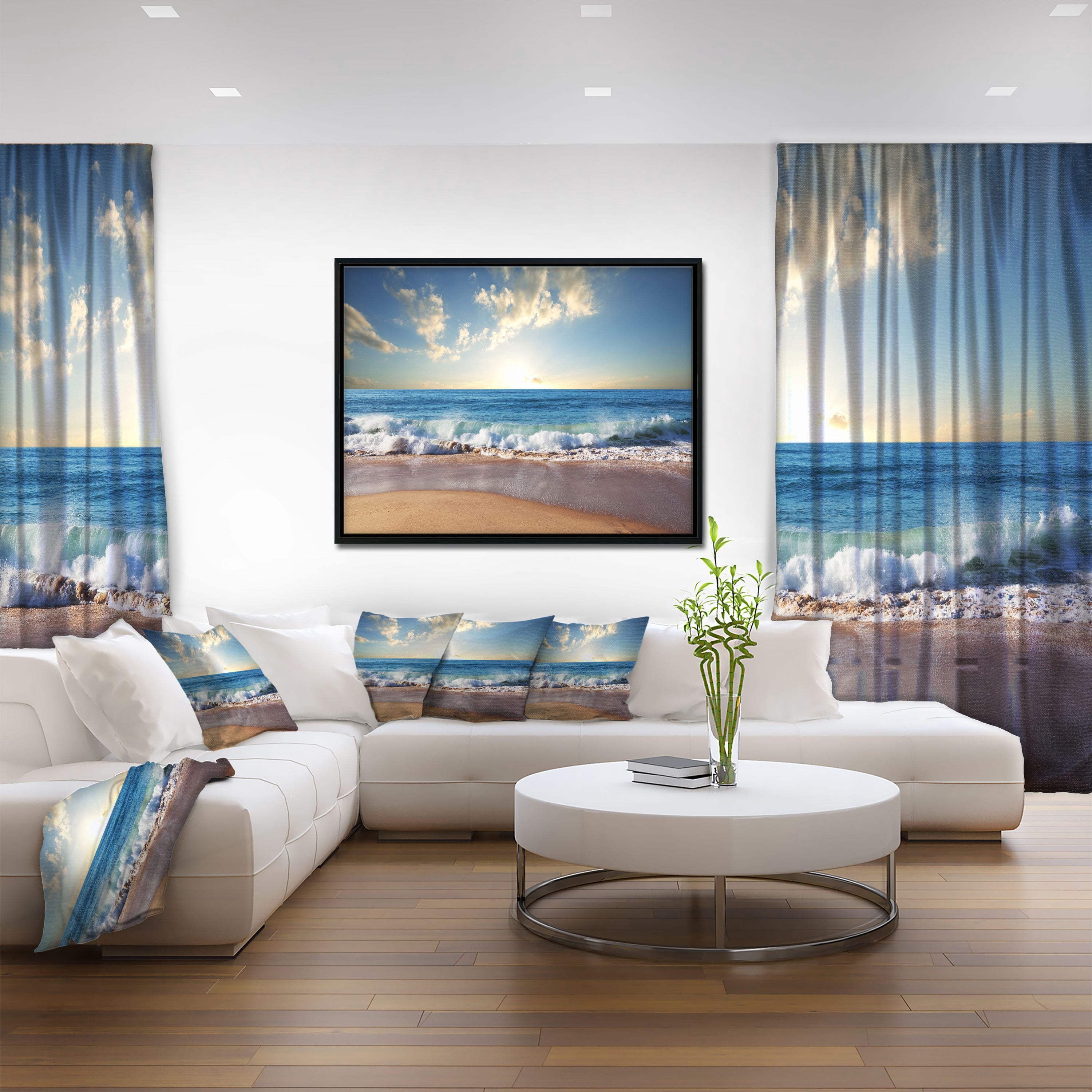 Designart ' Sea Sunset ' Seascape Photography Framed Canvas Art Print