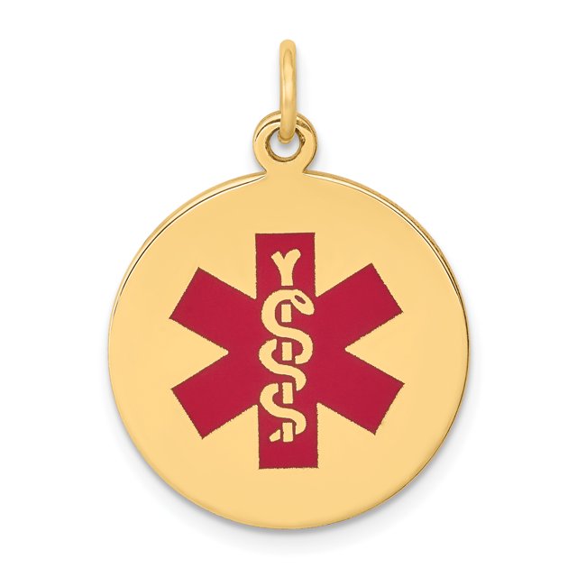 14k Yellow Gold Medical Alert Necklace Charm Pendant