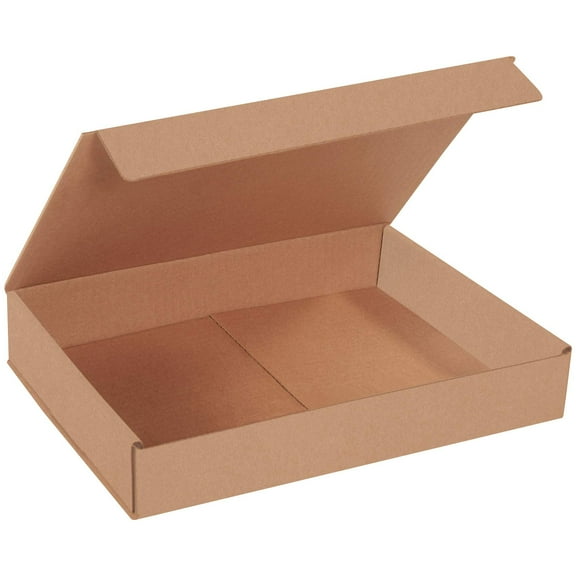 BOX USA Corrugated Cardboard Literature Mailers, 12 x 9 x 2 Inches, Tuck Top One-Piece, Die-Cut Shipping Boxes, Small, Brown Kraft Pack of 50