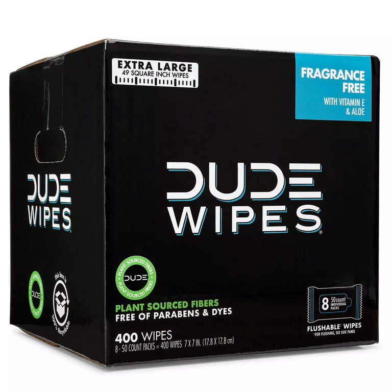  DUDE Wipes - On-The-Go Flushable Wipes - 30 Wipes - Unscented  Extra-Large Adult Wet Wipes - Individually Wrapped for Travel, with  Vitamin-E & Aloe, Septic and Sewer Safe : Health 