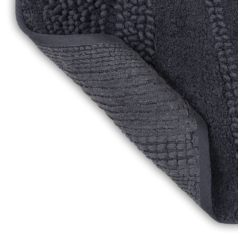 Mohawk Home Plush Cotton Fade/Stain Resistant Non-slip Machine Washable Bath Mat, Charcoal, 1' 5" x 2'