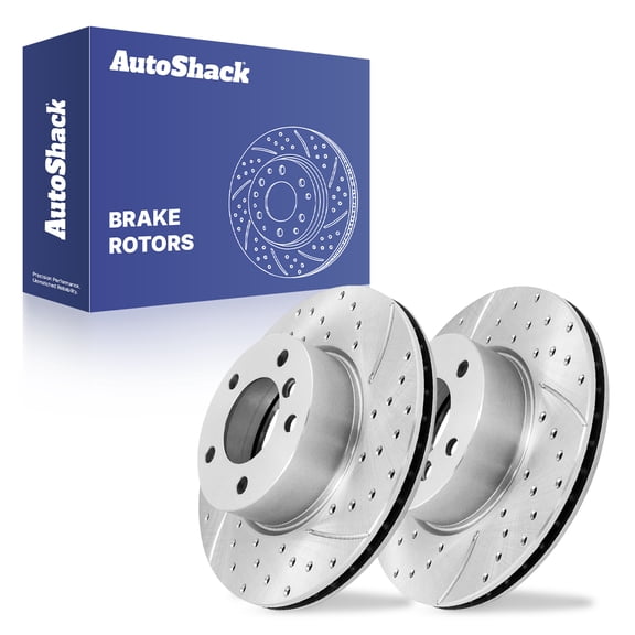 AutoShack Front Vented Drilled & Slotted Silver Zinc Coated Brake Rotors 2-PC Set Replacement for 2007 BMW 328i 2008-2013 BMW 128i SilverShield Pro 11.81" (300 mm)
