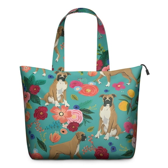 BoxerDog and Pioneer Flower Travel Tote Bags for Women Carry On,Large Weekender Bags for Women Travel,Multi Functional Duffle Bag for Work,Shopping,Sports