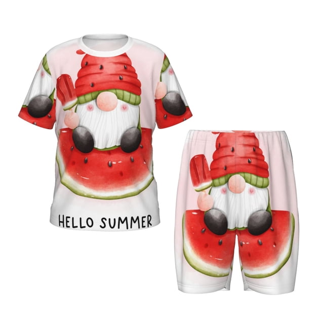 Fotbe Watermelon Gnome Pijama Estampada de 2 Piezas para Niños – Ropa de Dormir de Manga Corta Cómoda para Niños y Niñas, Camiseta y Shorts de Algodón-4X-Large
