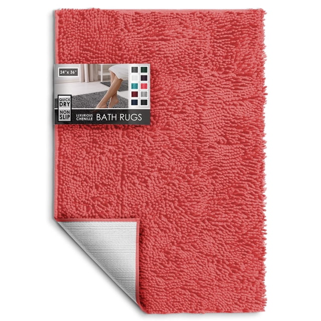 Alfombra de baño Hearth & Harbor de chenilla antideslizante 61 x 91 cm, color rosa
