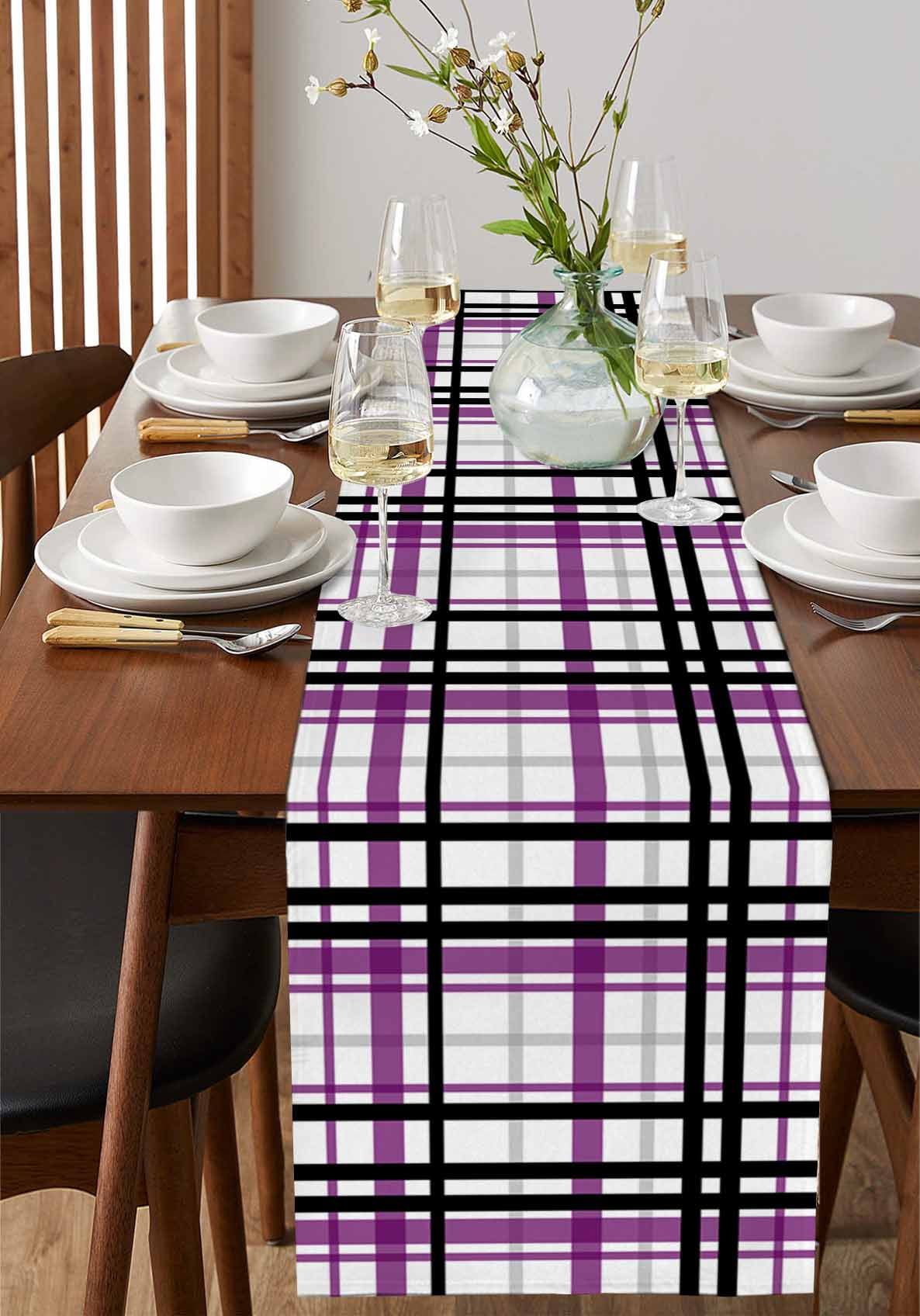 Ldtrchee Purple Black Plaid Table Runner 72 Inches, Farmhouse Purple Black Checkered Bed Runner Dresser Scarves Tabletop for Indoor Outdoor Parties/Ceremony/Banquet, 14" x 72"
