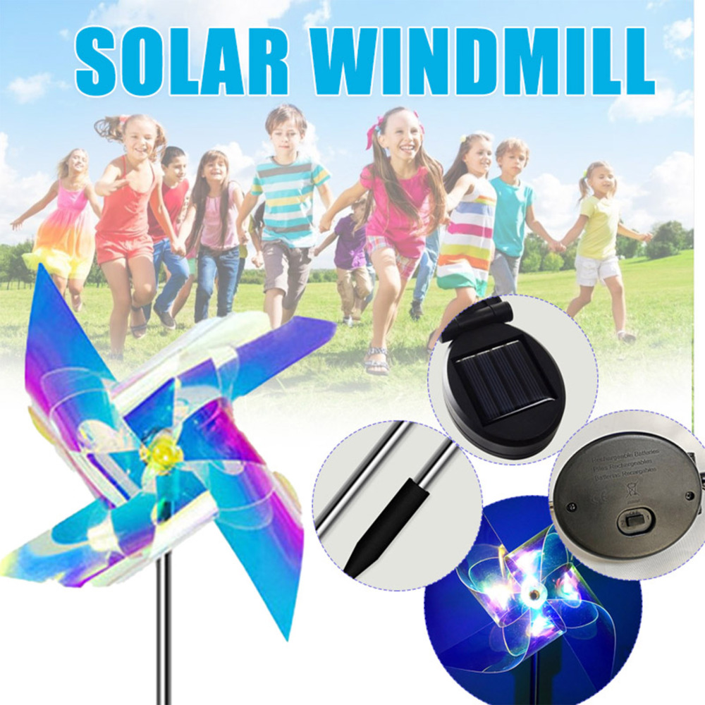 2Pcs Solar Wind Spinner With Garden Stake Solar Powered Windmill Light