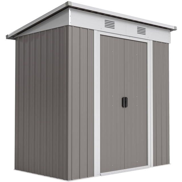 Outsunny 6' x 4' Metal Outdoor Storage Shed w/ Sliding Doors Light Grey