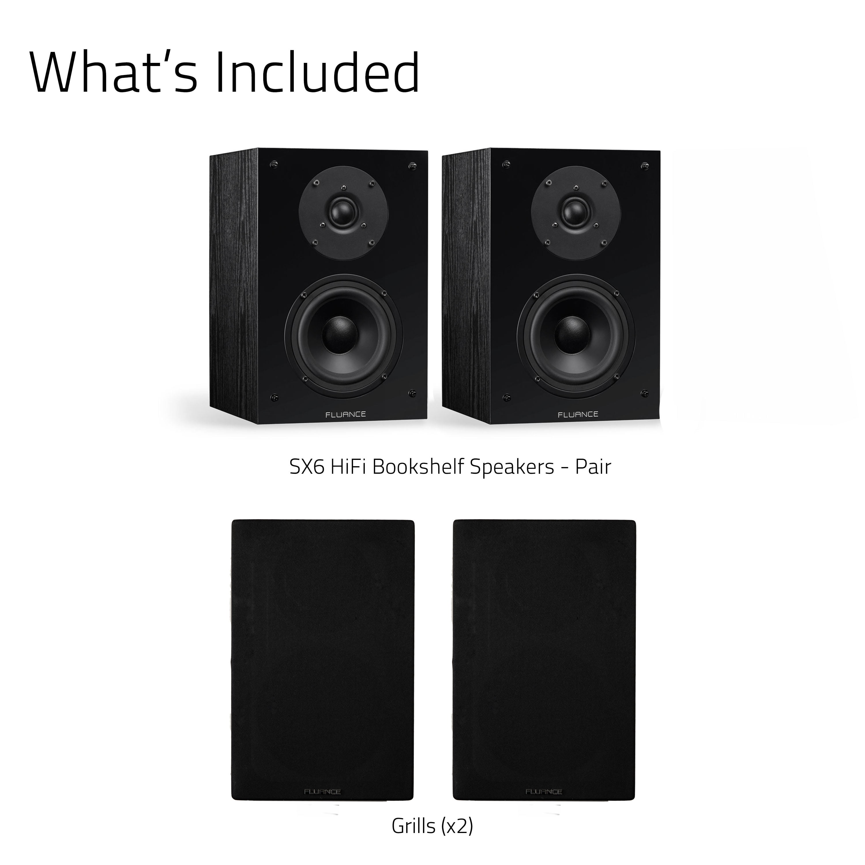 Fluance Elite High Definition 2-Way Bookshelf Surround Sound Speakers for 2-Channel Stereo Listening or Home Theater System - Black Ash/Pair (SX6-BK)