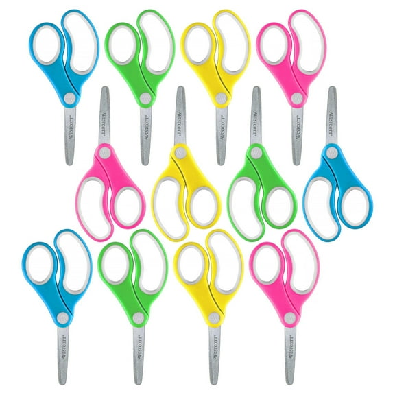 Westcott Soft Handle 5" Kids Scissors, Blunt, Assorted Colors (No Color Choice), Pack of 12