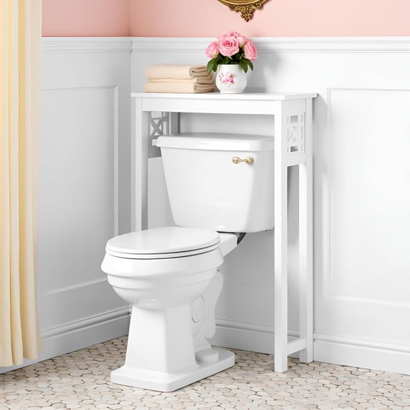 Derby Over-the-Toilet Storage Shelf – 37" Tall Bathroom Space Saver with Fixed Shelf & Open Gridwork Design