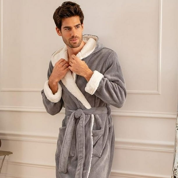 Bata De Baño Larga De Felpa Para Mujer, Suave, Con Botones, De Forro Polar Calida Para Invierno Con Bolsillos