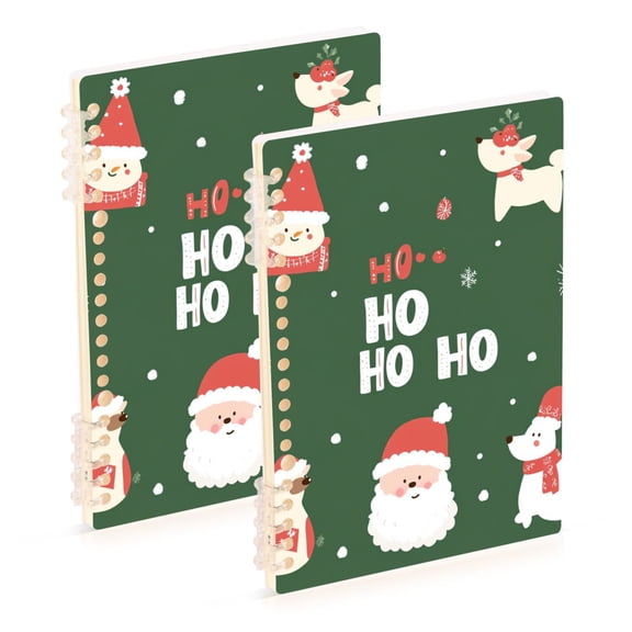 FORMRS 1-Subject Spiral Notebook 8" x 5" College Ruled 60 Refillable Sheet A5 Hard Cover, 2 Pack, Christmas Santa