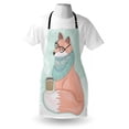 thumbnail image 3 of Animal Apron Cute Hipster Fox with Glasses and Scarf Drinking Coffee Hippie Illustration, Unisex Kitchen Bib Apron with Adjustable Neck for Cooking Baking Gardening, Coral Mint Green, by Ambesonne, 3 of 3