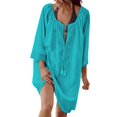 thumbnail image 4 of PEASKJP Paréo pour Femmes Manches Courtes Robe Tunique de Plage, Rose A, 4 of 4