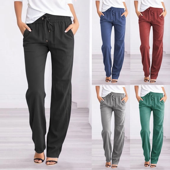 jiaxiM Womens Pants Summer High Waisted Petite Palazzo Pants for Women Drawstring Basic Work Trousers for Women Lounge Pants for Women with Pockets Beach Vacation Outfits