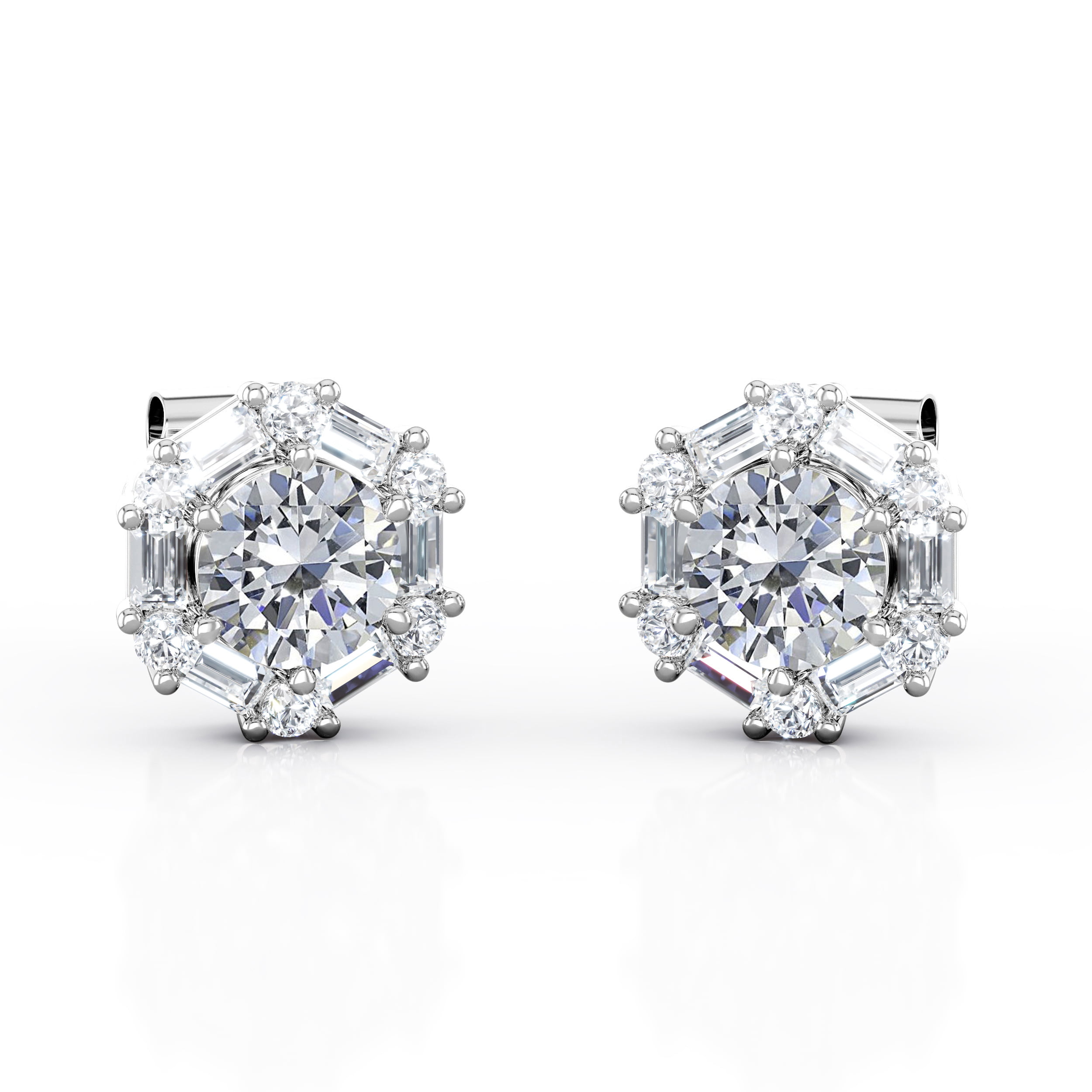 1.5 Ct Round Cut Moissanite Crown Stud Earrings 14K White Gold Filled Jewelry