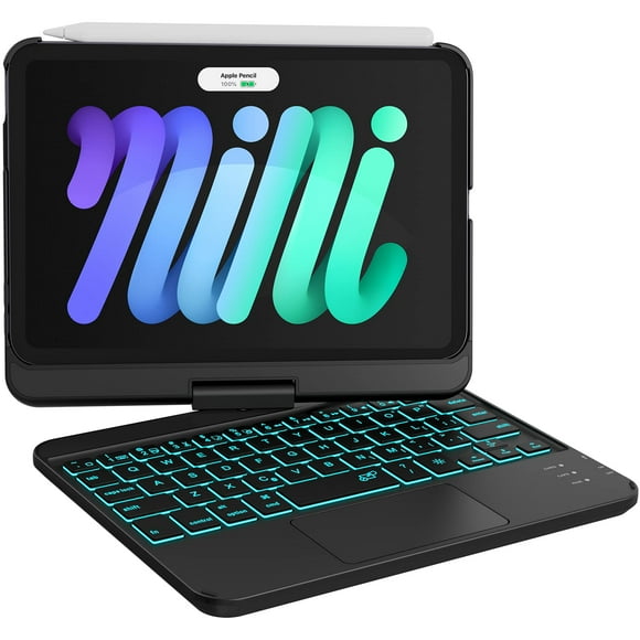 GreenLaw Keyboard Case for iPad Mini 7(2024) & Mini 6 (2021) 8.3", Touchpad Keyboard with 7 Color Backlit, Type-C Rechargeable, 360° Rotate Keyboard Cas