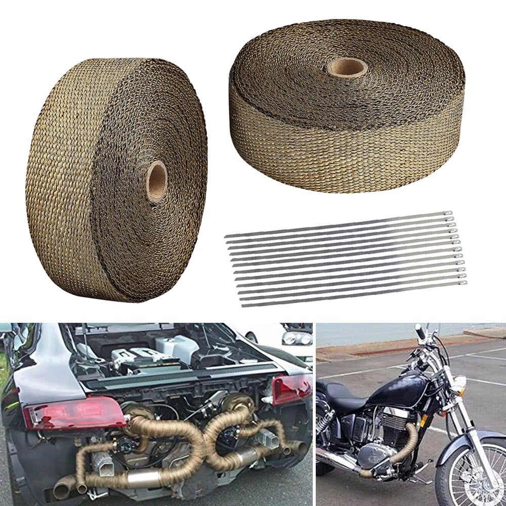 2/" 50FT Roll Fiberglass Exhaust Header Pipe Heat Wrap Tape Titanium Ties Kit