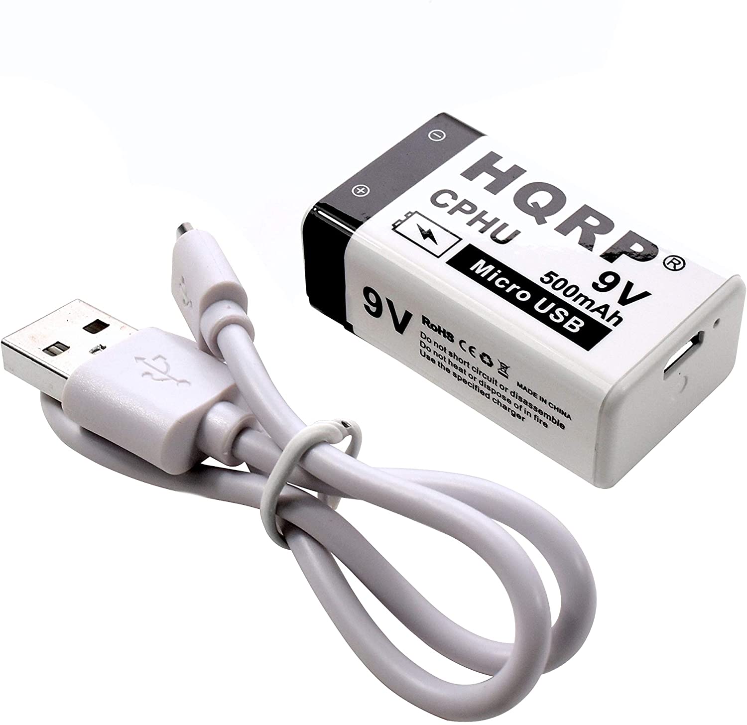 HQRP USB 9V Lithium-Ion Rechargeable Battery, High Capacity 500mAh 9-Volt, 1.5 H Fast Charge, 800 Cycle with Micro USB Cable, Radio Square 6LR61 7.2H5 6KR61 6HR61 PP3 MN1604 - image 3 of 8