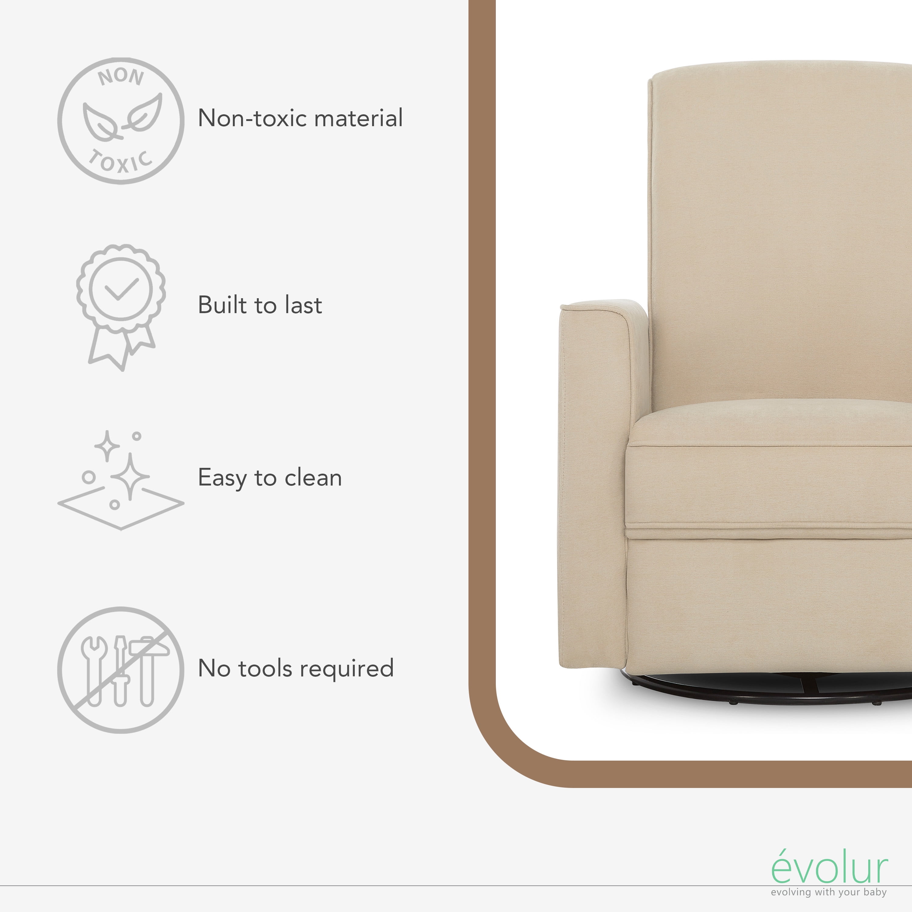 Evolur Harlow Power Recliner and Gliding Rocker with USB Charger Port, Shell