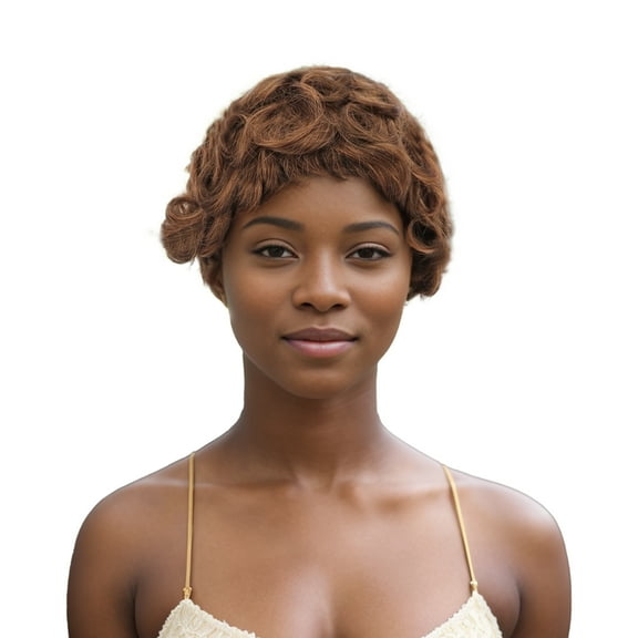 Unique Bargains 1 Pc Wave Curly Short Hair Hair Wig Real Human Hair 4in Human Wig Brown for Women