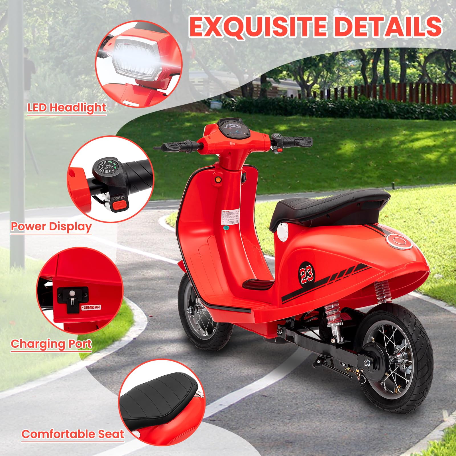 Towallmark Electric Motorcycle for Big Kids, 24V 350W Kids Ride on Moped, Max Up to 14MPH, with Rear Brake, Twist Grip Throttle & LED Light, Electric Motorbike for Kids/Teens 8-12