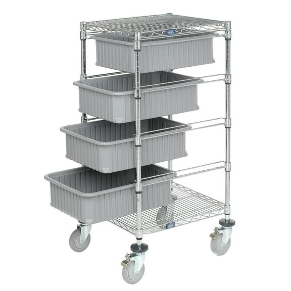 Global Industrial 269027GY 21 x 24 x 45 in. Chrome Wire Cart with 6 in. Grid Containers, Gray