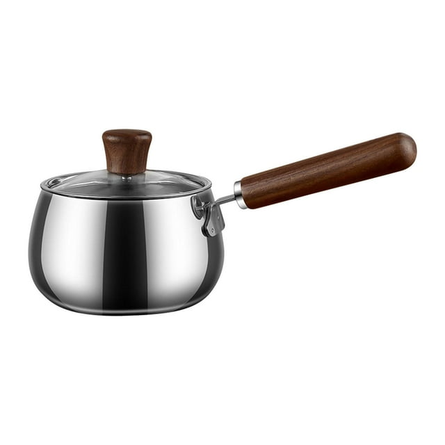 Cacerola antiadherente con tapa, olla de acero inoxidable con mango aislado, olla para leche Marrón