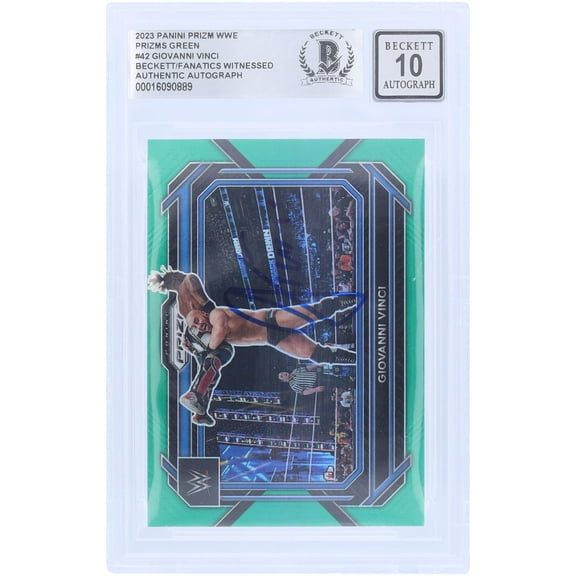 Giovanni Vinci WWE Autographed 2023 Panini Prizm Green Prizm #42 Beckett Fanatics Witnessed Authenticated 10 Card - Fanatics Authentic Certified