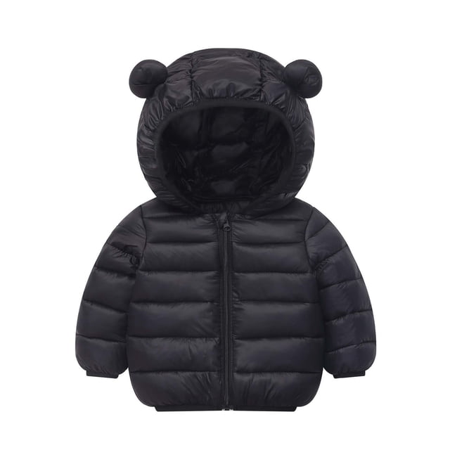 12 Month Winter Coat Children's Light Solid Color Cotton Jacket New Fall Jackets Winter Outerwear Black 2-3T