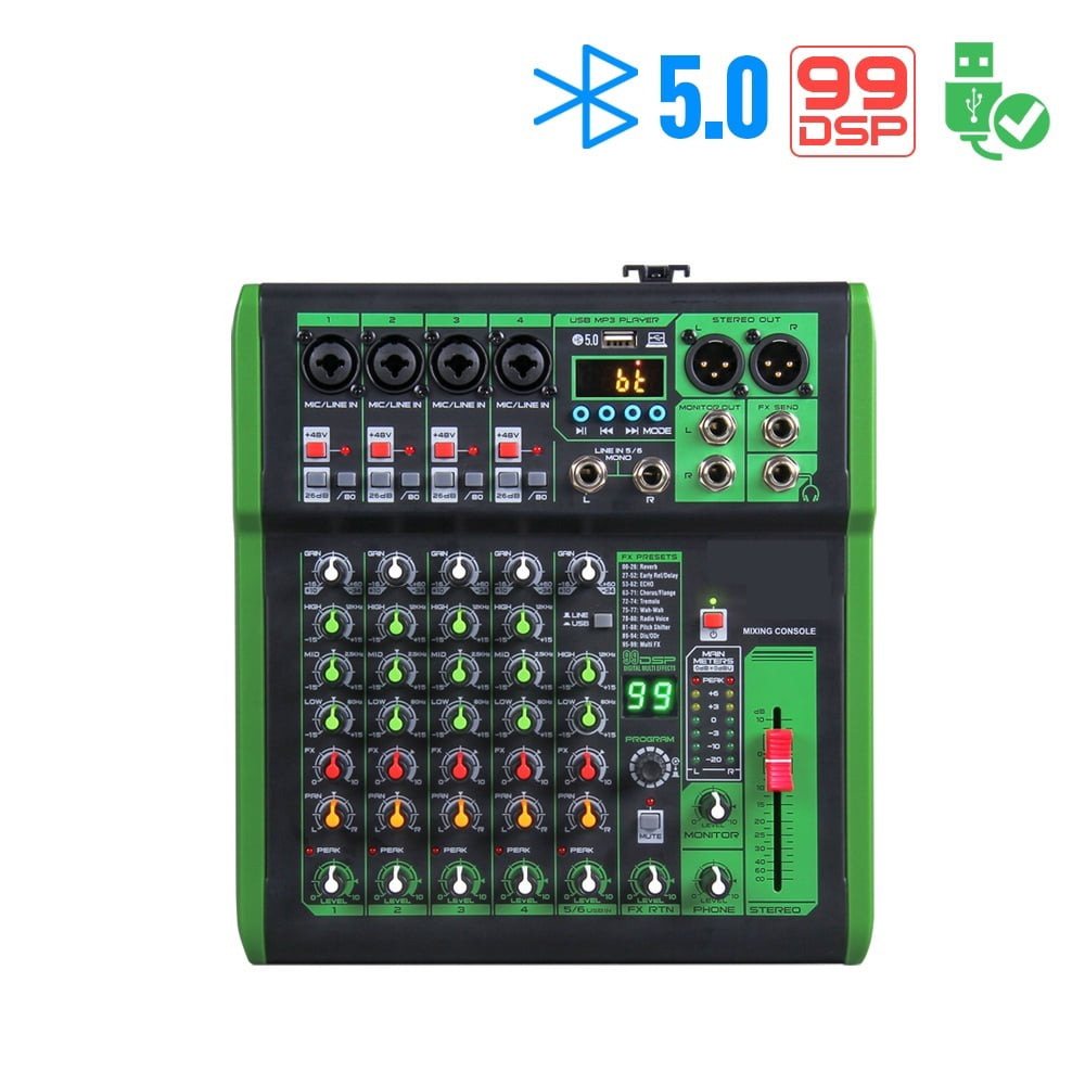 Mixer DJ Console with 99 DSP Digital Effect 48V Phantom Power USB MP3