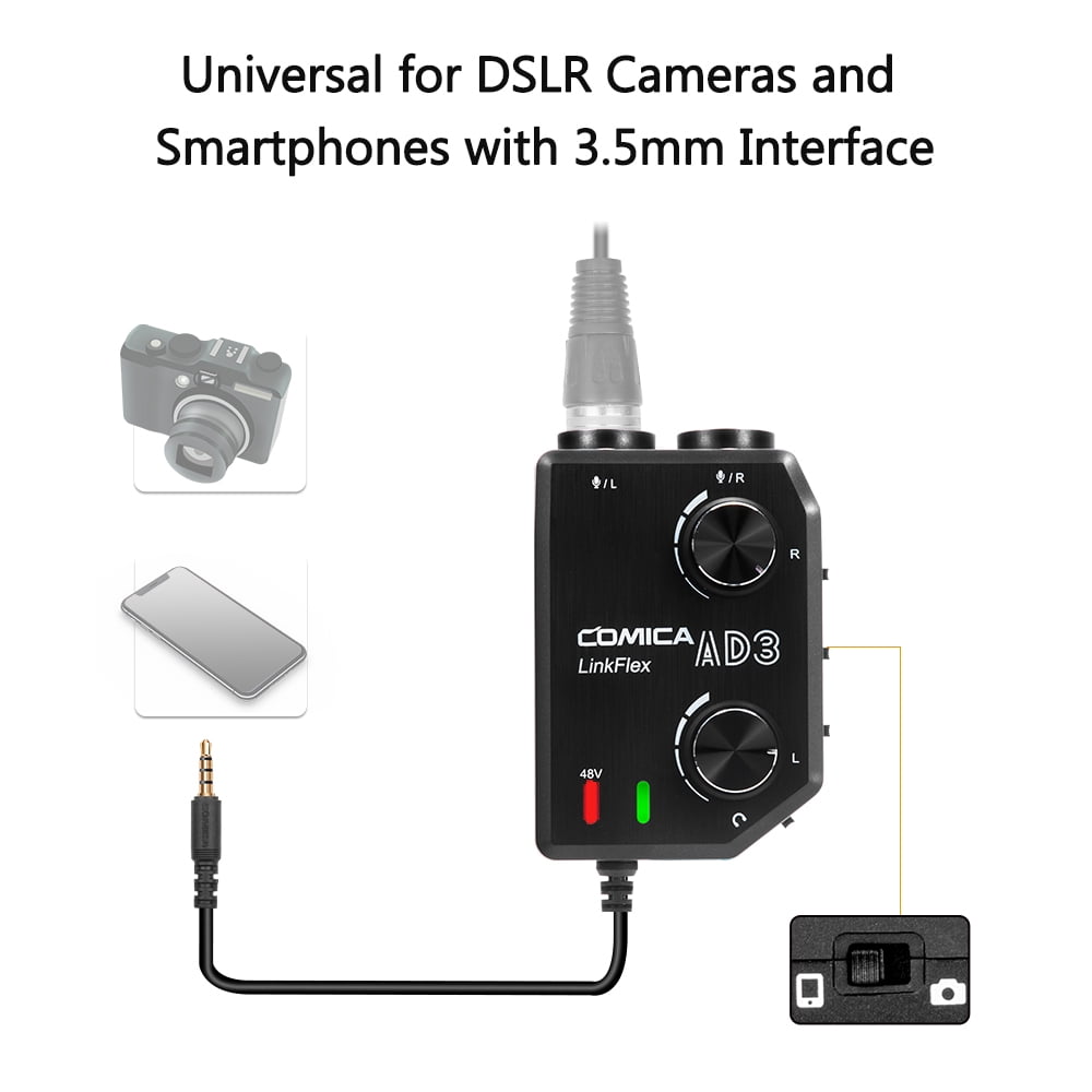 COMICA CoMica LINKFLEX AD3 Audio Preamp Mixer Two-channels Interface XLR 3.5mm 6.35mm-3.5mm Adapter for DSLR Cameras Smartphones