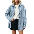 thumbnail image 2 of IUYRTFE Women's Retro Button Down Denim Jacket Long Sleeve Collared Shacket with Pockets Casual Oversized Outerwear, 2 of 8